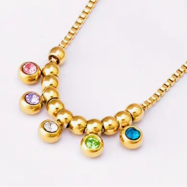The Cutest! 18k Gold Plated Necklace With Gold Beads And 5 Swarovski Crystals